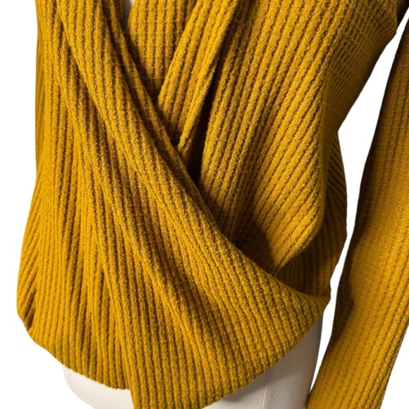 Anthropologie Akemi and Kin Woodruff Waffle Knit Wrap Mustard Long Sleeve Sz‎ XS - Picture 5 of 11